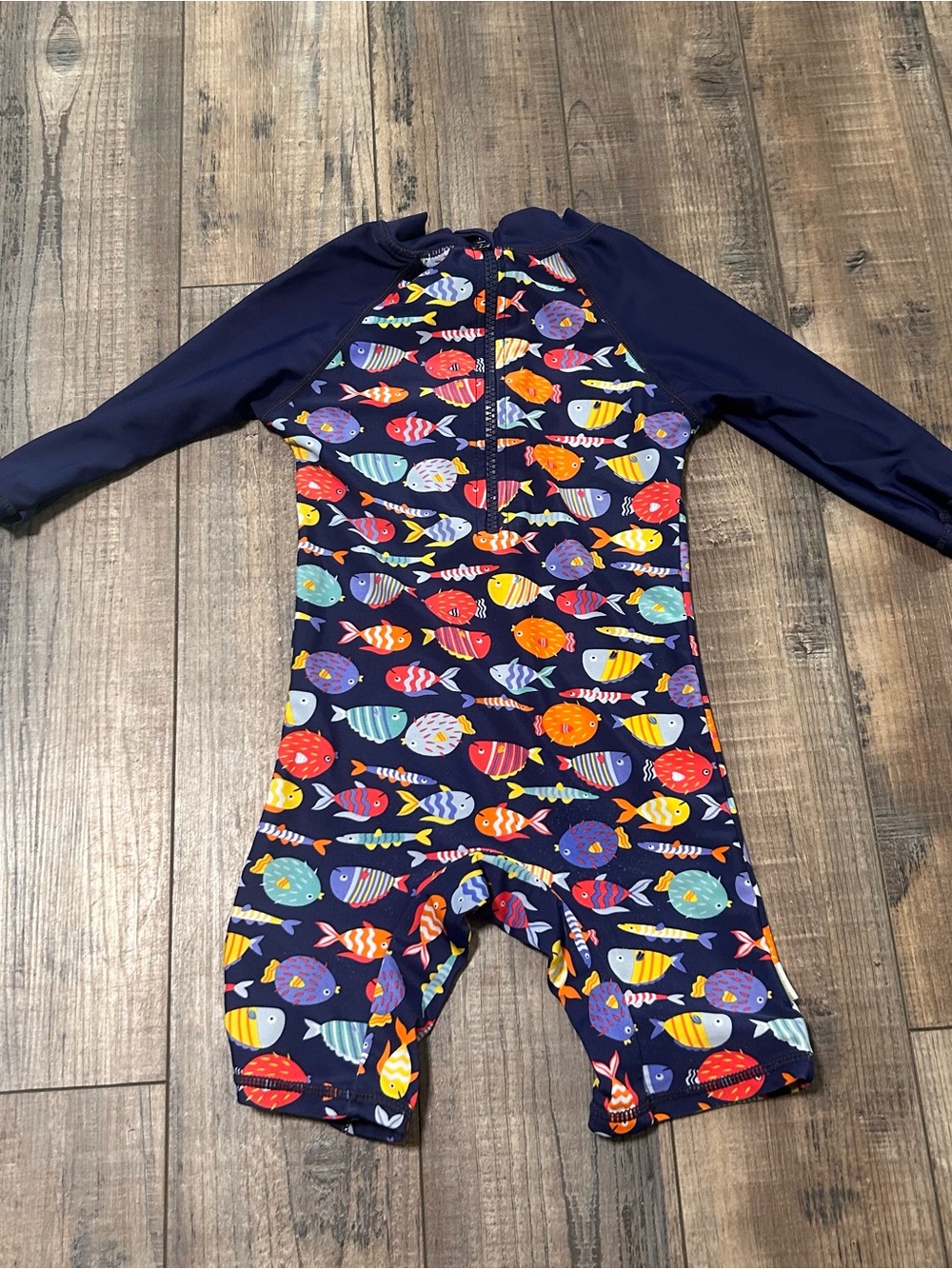 UP And FAST Infant Boys Navy Blue Fish Print Rash Guard Swimsuit 24-36 Months